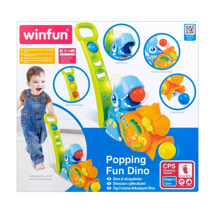 Winfun Popping Fun Dino Musical Push-Along Toy with 3 Balls 12M+