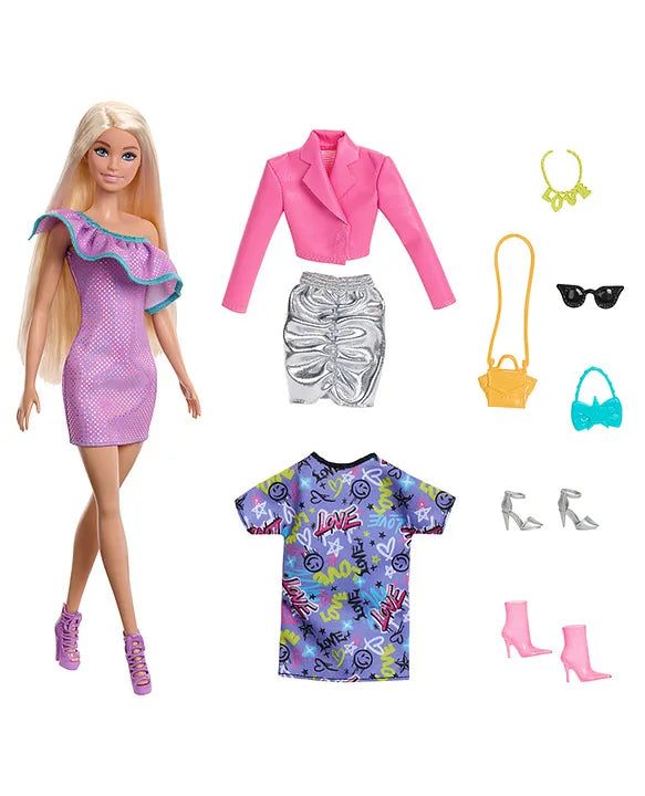 Barbie Fashion Doll with 3 Party Outfits Standard Size Multicolour