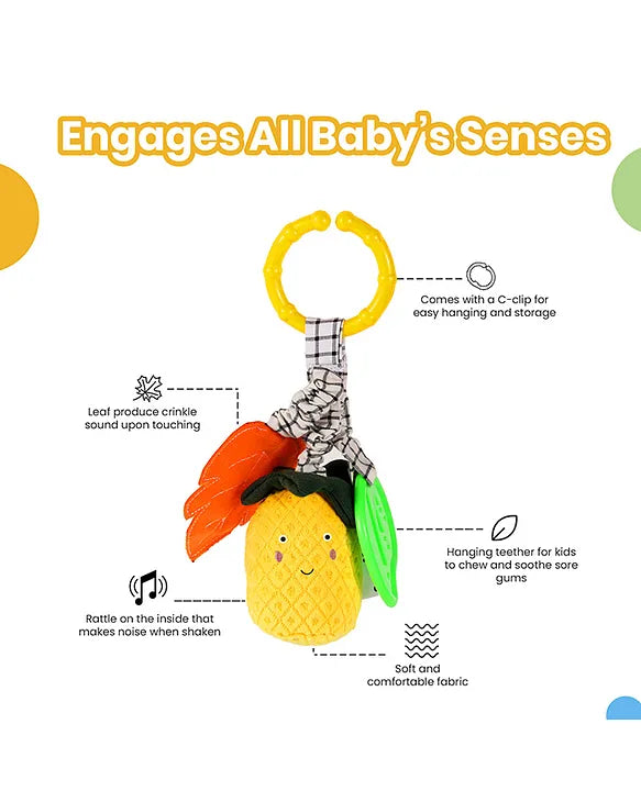 Nuluv Pineapple Baby Rattle – Soft Teether & Crinkle Toy, BPA-Free, 3+ Months