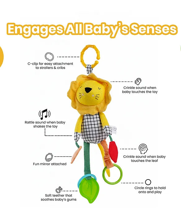 Nuluv Lino Rattle Buddy Stroller Toys with Crinkle, Teether, Mirror For Baby