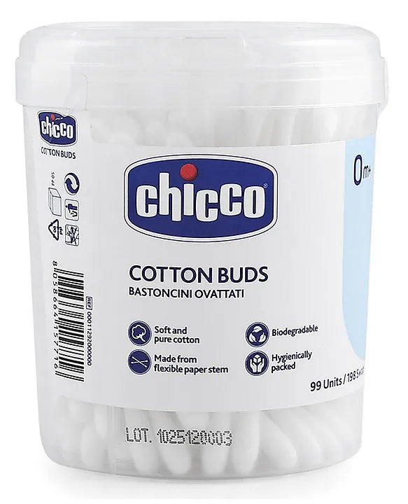 Chicco Cotton Buds With Ear Drum Protection 99 Pcs – White