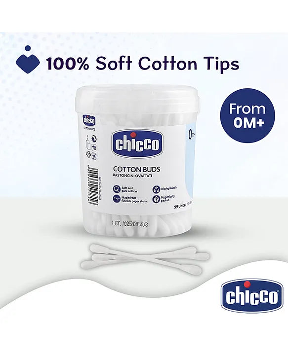 Chicco Cotton Buds With Ear Drum Protection 99 Pcs – White