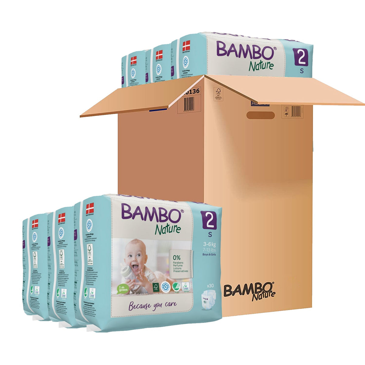 Bambo Nature Skin Friendly Tape Diapers - Monthly Box - Size 2