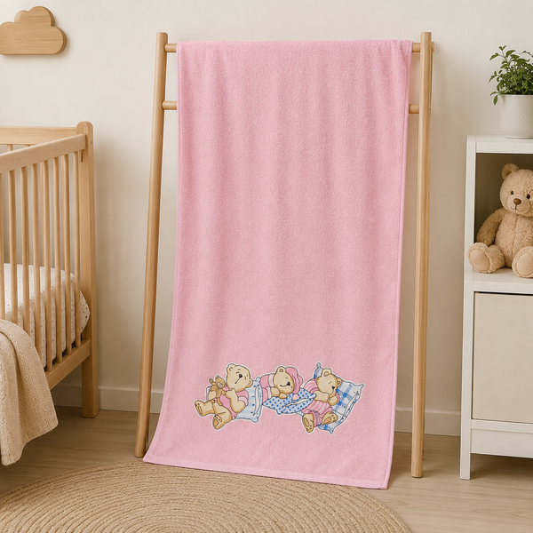 Babiano Soft Baby Towel – Pink Teddy Bear
