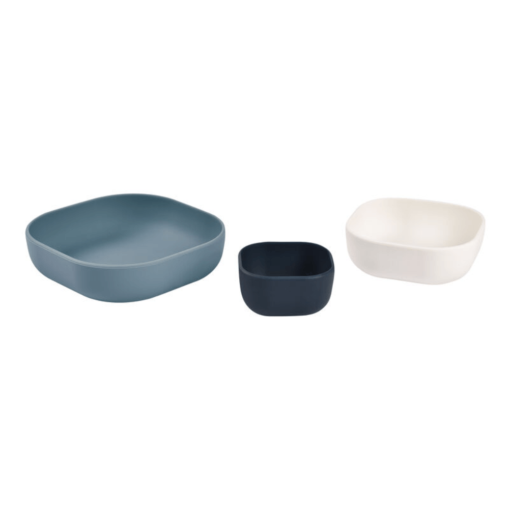 BEABA Silicone Stackable Bowls Set of 3 – Night Blue, Cotton & Baltic Blue