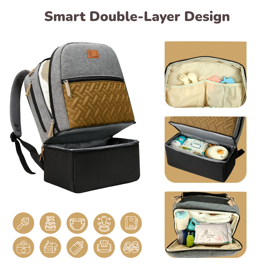 R For Rabbit Caramello Truffle Diaper Bag with Stroller Attachment - Black Mustard