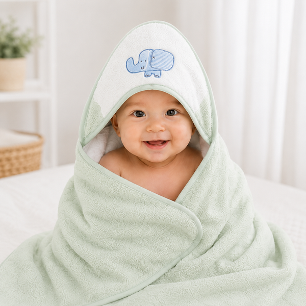 Babiano Soft & Absorbent Elephant Baby Hooded Towel - Sea Green