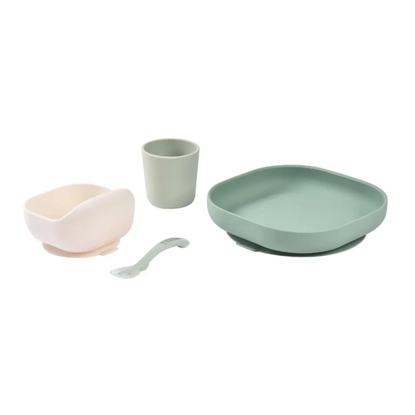 Béaba 4-Piece Silicone Dinner Set 4M+ – Sage Green / Misty Green