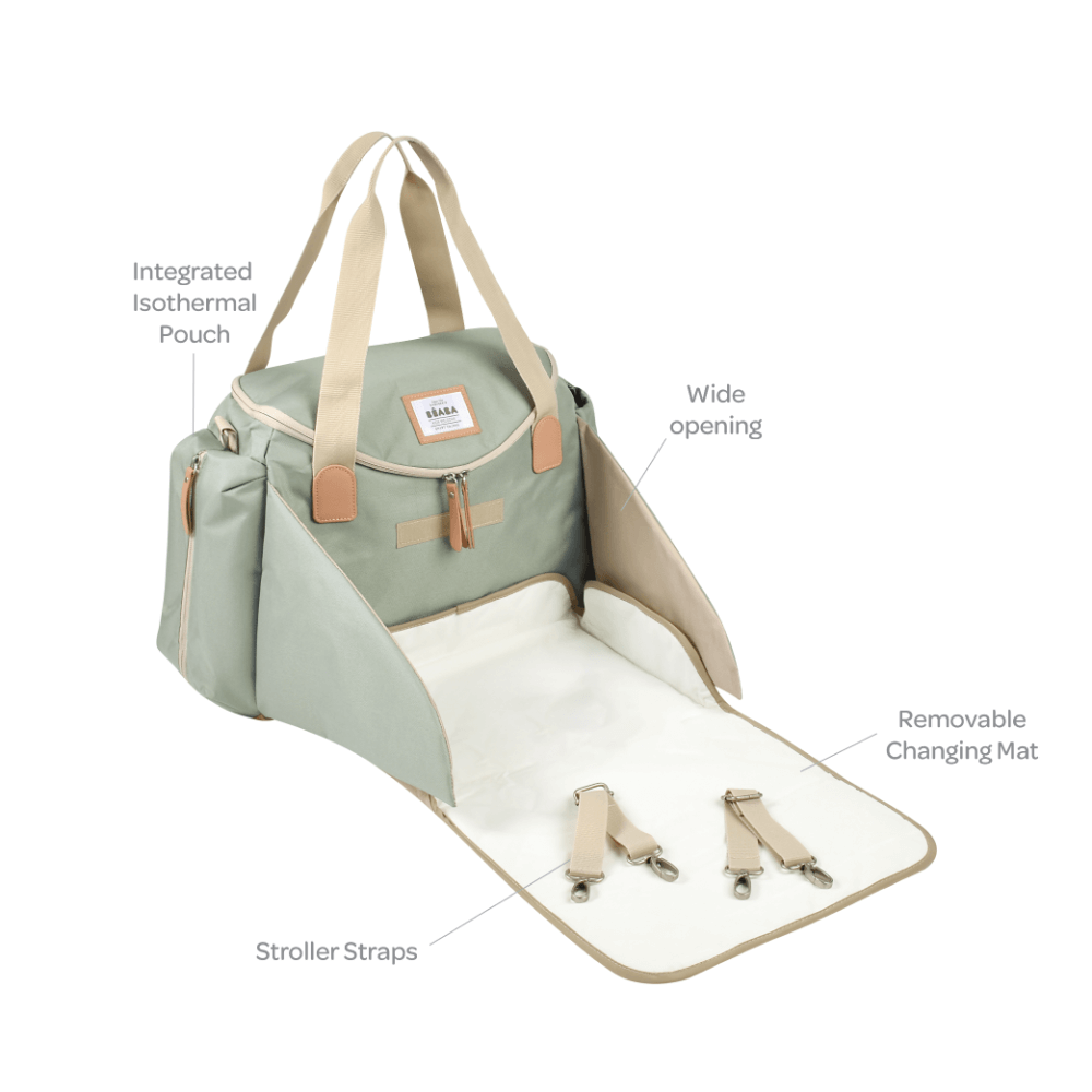 Béaba Sydney 21L Diaper Bag with Changing Mat – Sage Green