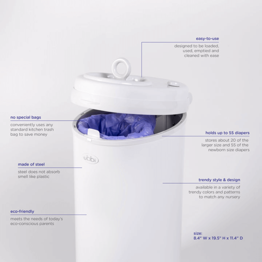 Ubbi Stainless Steel Diaper Pail with Child Safety Lock - Ivory