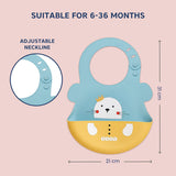 Hopop Easy Clean Waterproof Silicone Bib with Crumb Catcher 6M+ Assorted Print