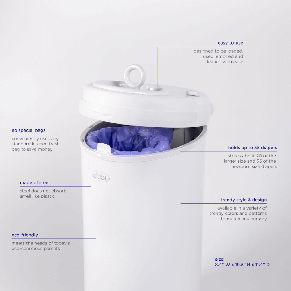 Ubbi Stainless Steel Diaper Pail with Child Safety Lock - Matte Grey