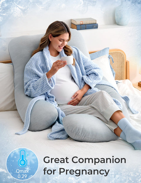 Momcozy U Shaped Cooling Fabric Maternity Body Pillow Full Body – Grey