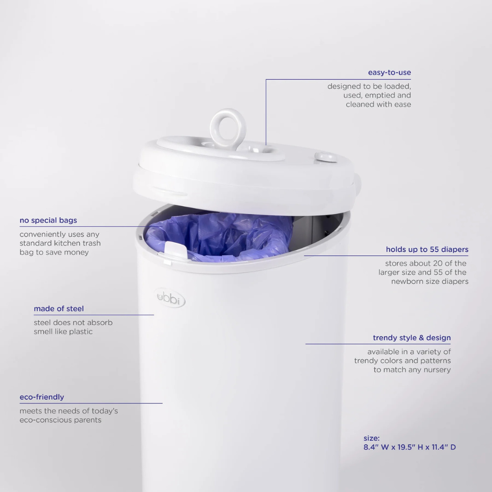 Ubbi Stainless Steel Diaper Pail with Child Safety Lock - Oat Milk