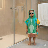 Quad Seven Dino-Mite Dinosaur Hooded Towel Poncho with Sunglasses (2–4 Years) – Soft & Absorbent Beach & Bath Robe