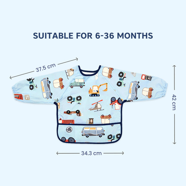 Hopop Waterproof Full Sleeve Baby Bib with Food Catcher Pocket – Apron Style - Assorted Print