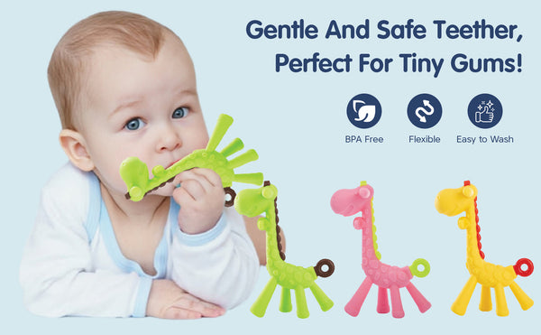 Hopop Giraffe Silicone Teether- Assorted - Assorted Colour