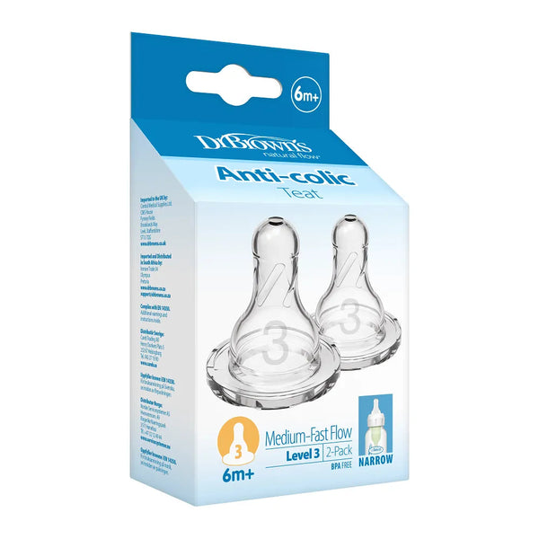 Dr. Brown’s Natural Flow Narrow Level 3 Nipple 2-Pack 6m+ Clear