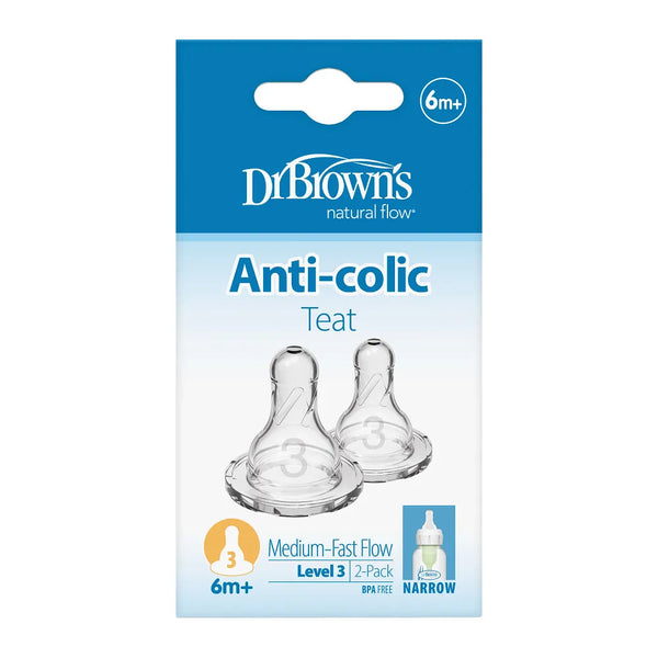 Dr. Brown’s Natural Flow Narrow Level 3 Nipple 2-Pack 6m+ Clear