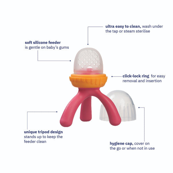 B Box Silicone Fresh Food Feeder - Strawberry Shake Pink Orange