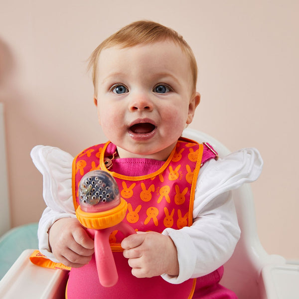 B Box Silicone Fresh Food Feeder - Strawberry Shake Pink Orange