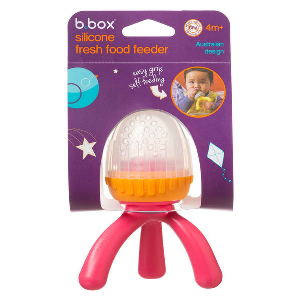 B Box Silicone Fresh Food Feeder - Strawberry Shake Pink Orange