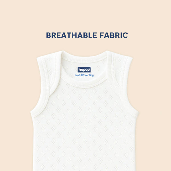 Hopop Envelope Neck Sleeveless Solid Patterned Cotton Vest - White