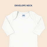 Hopop Envelope-Neck Full-Sleeve Cotton Baby Vest - Preemie to 6–12 Months - White