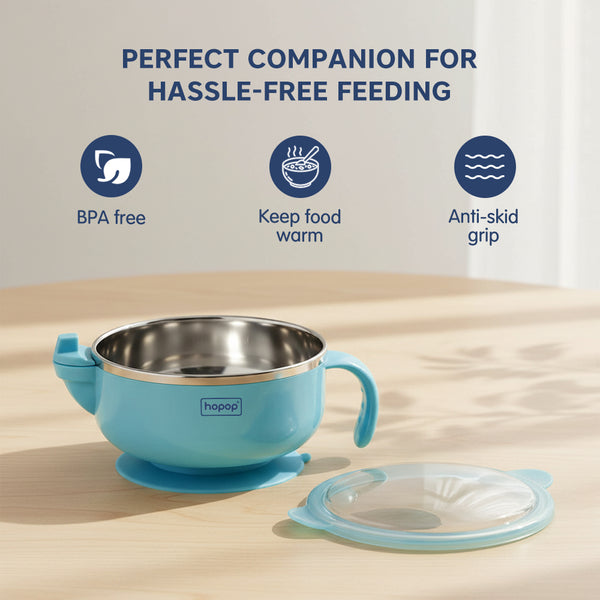 Hopop Baby Steel Bowl With Suction Base - Green