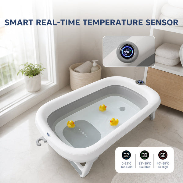 Hopop Smart Foldable Baby Bathtub with Temperature Sensor & Drain Plug One Size – Grey