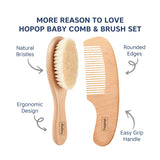 Hopop Natural Bristle Baby Wooden Brush & Comb Set 0M+
