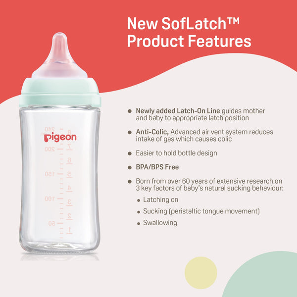 Pigeon Glass Nursing Bottle with Softlatch Nipple 240ml