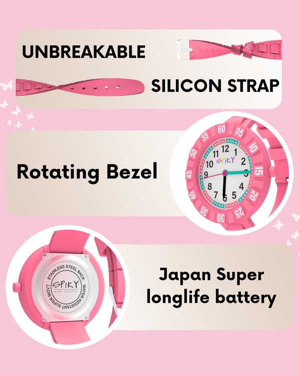Spiky Stylish Analog Watch for Kids Boys and Girls EVA43C - Pink
