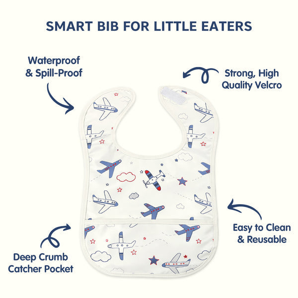 HopopEasy-Clean Waterproof Baby Apron Bib with Crumb Catcher Asorted
