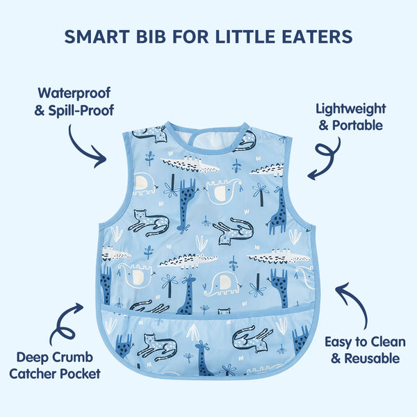 HopopEasy-Clean Waterproof Baby Bib with Food Catcher Pocket Asorted