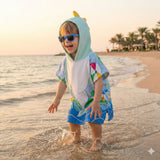 Quad Seven Playful Dolphin Hooded Towel Poncho for Boys (2–4 Years) – Soft Beach Robe with Sunglasses