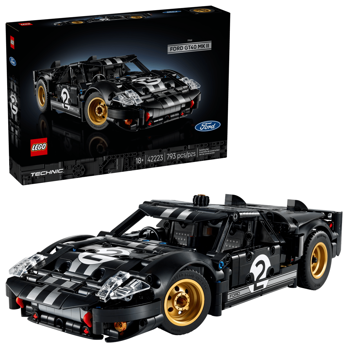LEGO Technic 1966 Ford GT40 MKII Race Car 793 Pieces 18+ – Black & Silver