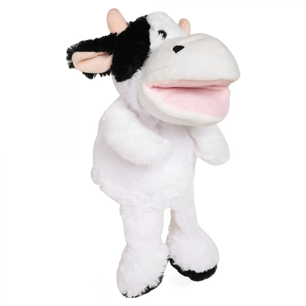 Pugs & Play Play Cow Hand Puppet Talking Black & White 3Y+