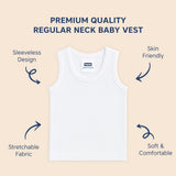 Hopop Baby Round Neck Sleeveless Cotton Vest 0–3M to 6–7Y – White