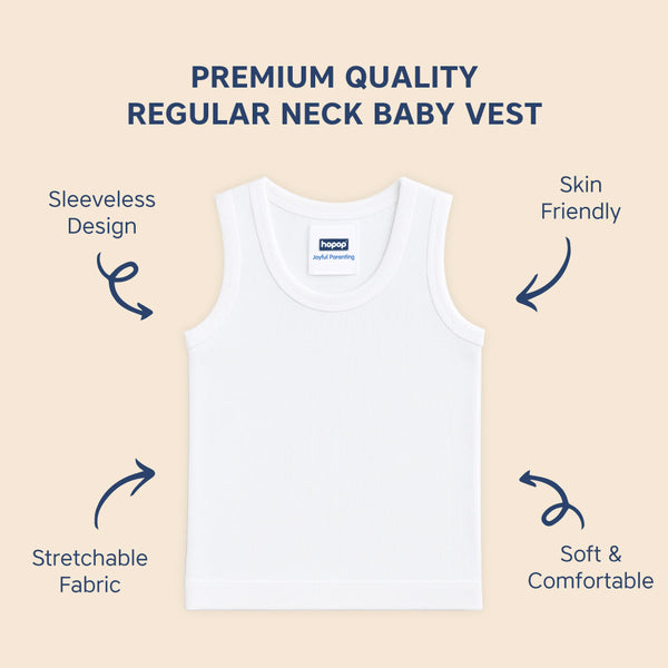 Hopop Round Neck Sleeveless Cotton Vest - White