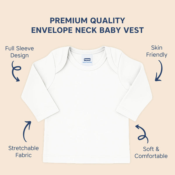 Hopop Envelope Neck Full Sleeve Cotton Vest - White