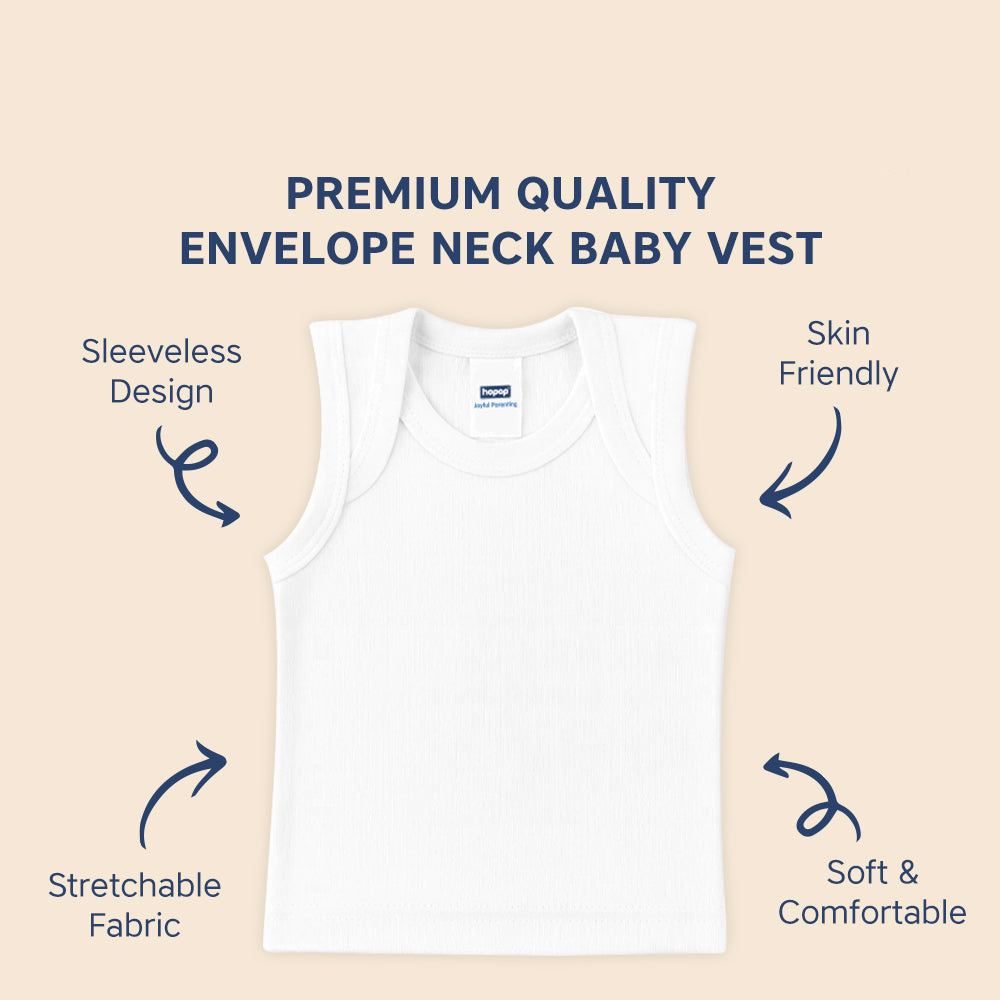 Hopop Baby Envelope Neck Sleeveless Cotton Vest 1 Piece Preemie–2Y – White