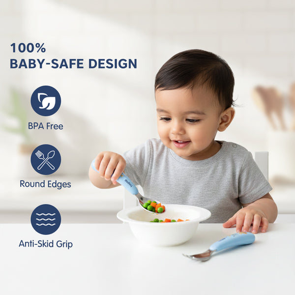 Hopop Stainless Steel Spoon & Fork Set With Travel Case - White