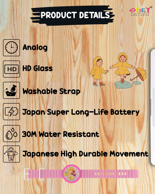 Spiky Round Analog Watch for Kids Boys and Girls EVA42 - Pink