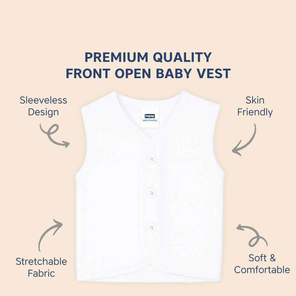 Hopop Baby Front Open Sleeveless Cotton Vest Preemie–12M – White