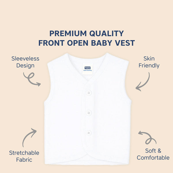 Hopop Front Open Sleeveless Cotton Vest - White