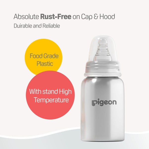 Pigeon steel bottle 140ml S size with plastic hood & cap (natural)