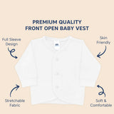 Hopop Front-Open Full-Sleeve Cotton Baby Vest - Preemie to 6–12 Months - White