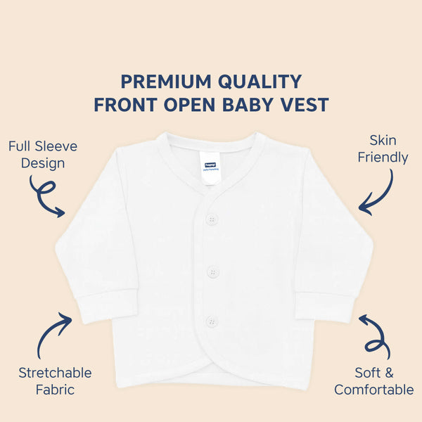 Hopop Front Open Full Sleeves Cotton Vest - White