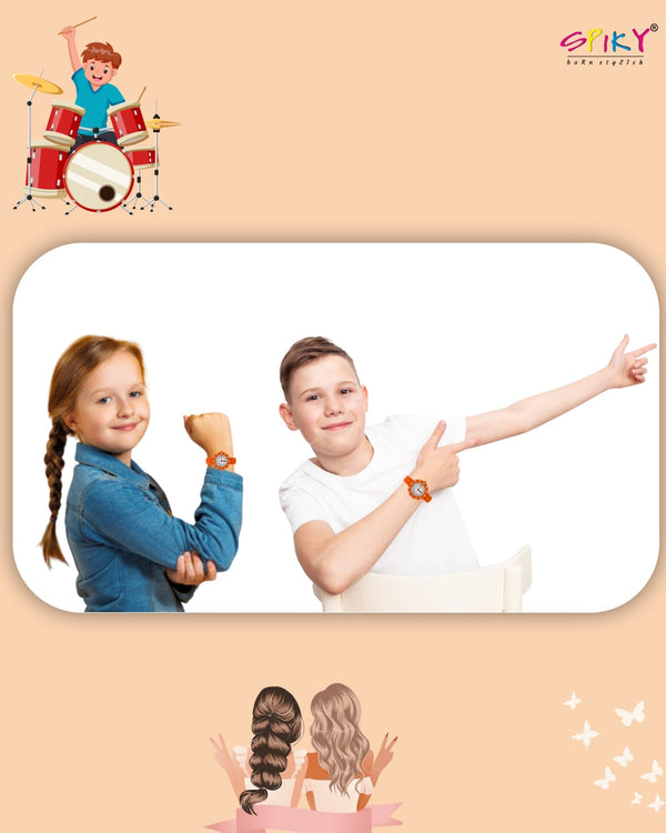Spiky Stylish Analog Watch for Kids Boys and Girls EVA43C - Orange